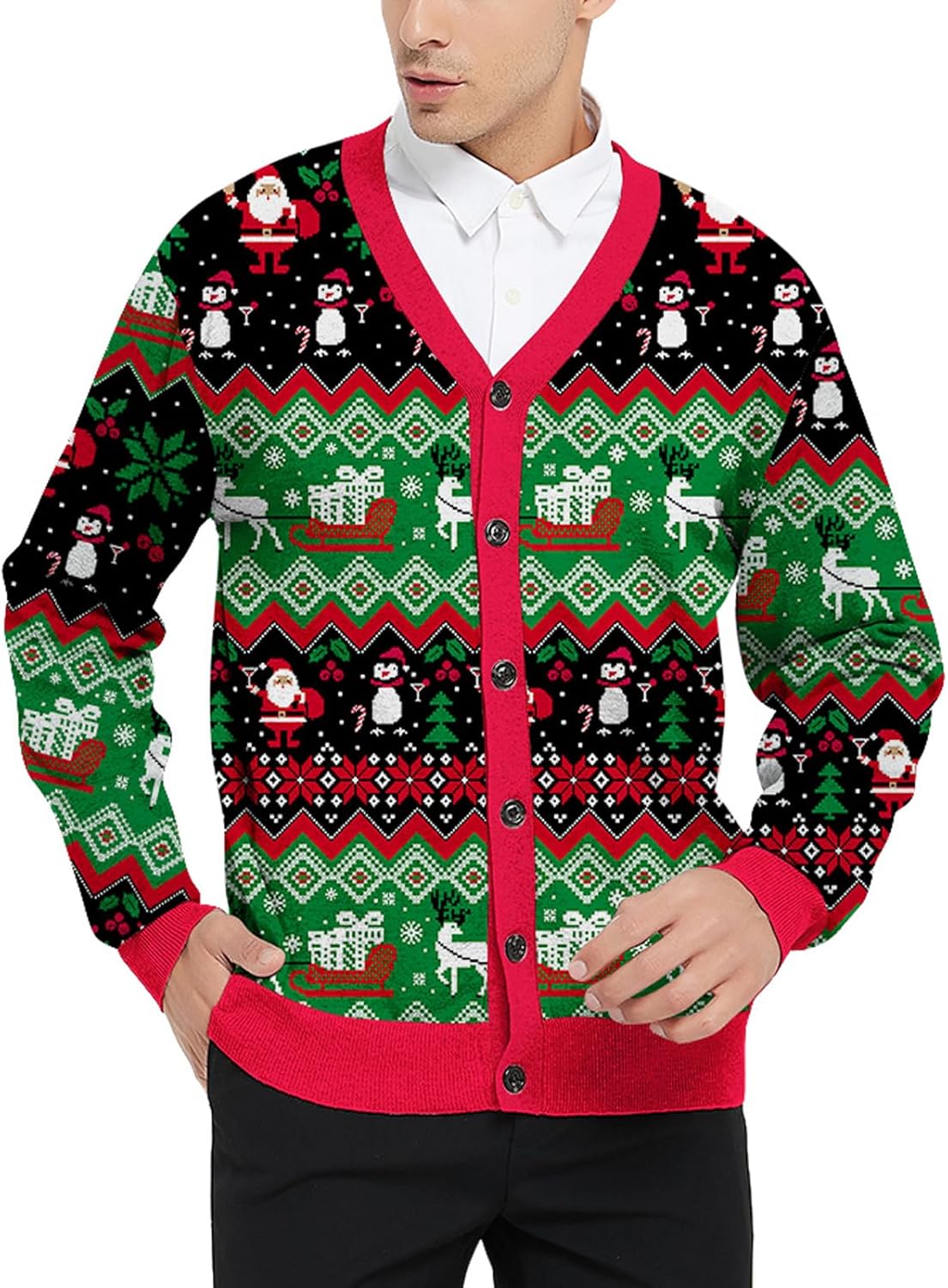 Goodstoworld Men's Ugly Christmas Cardigan for Holiday Fun
