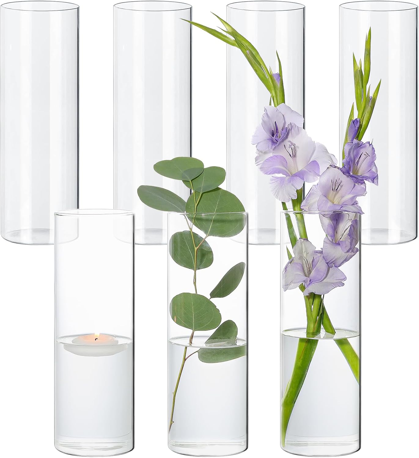 7Pcs Glass Cylinder Vases for Centerpieces and Decor