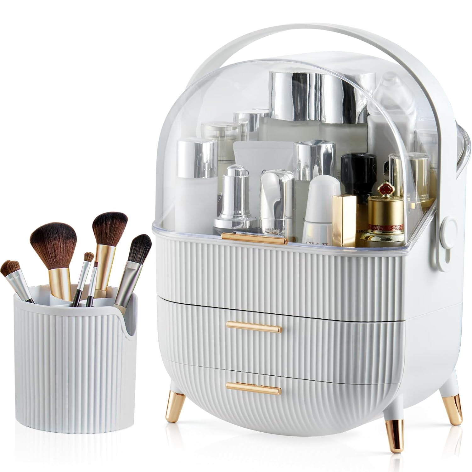 CANITORON Makeup Organizer with 2 Drawers and Brush Storage
