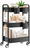 YASONIC 3 Tier Rolling Cart - Sturdy Metal Utility Cart with Wheels