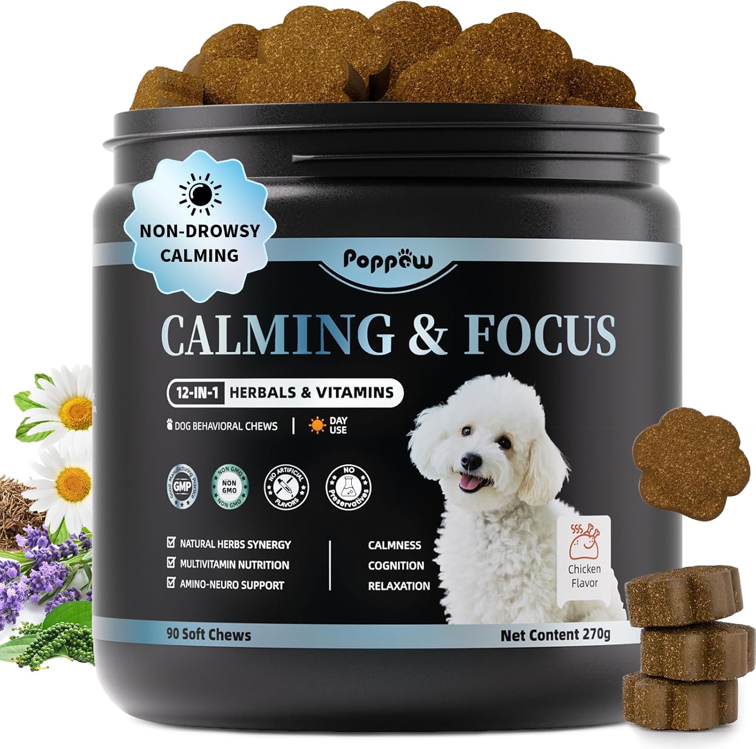 Calming Chews for Dogs - Non-Drowsy Treats for Anxiety Relief