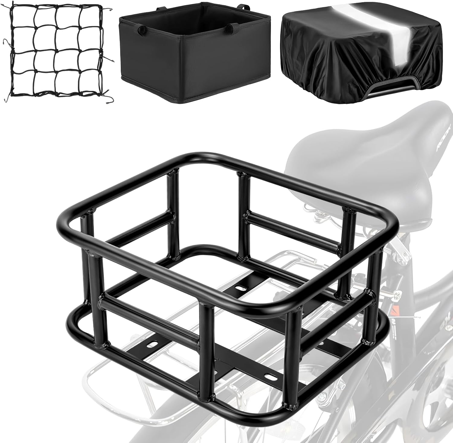 Large Rear Bike Basket with Waterproof Cover for Easy Transport