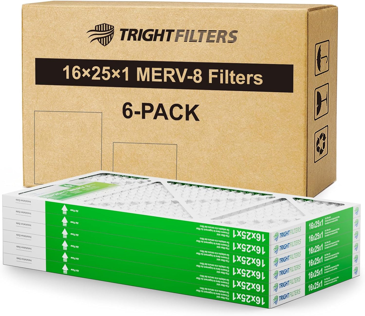 TRIGHTFILTERS 16x25x1 6 Pack MERV 8 AC Filter Set
