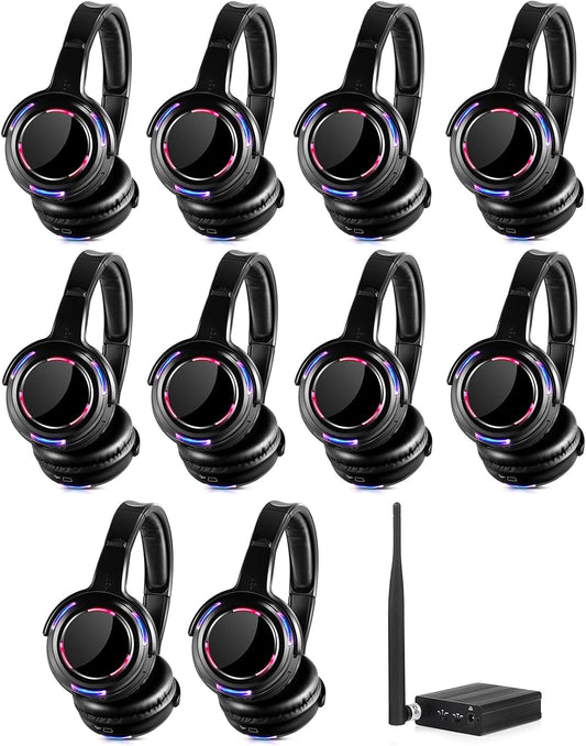Wireless Silent Disco LED Flashing Light Headphones Bundle
