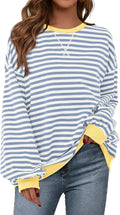 Womens Striped Oversized Sweatshirt Color Block Crew Neck - Soft