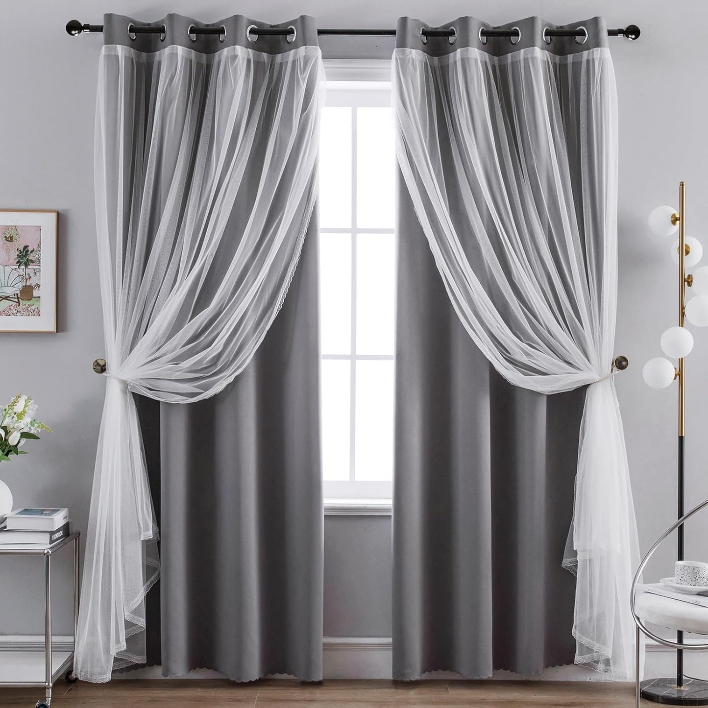 Anytime Home Blackout and Sheer Layered Curtain Panel Pair