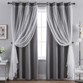 Grey Blackout and Sheer Layered Curtain Pair 52Wx120L - Grommet Top