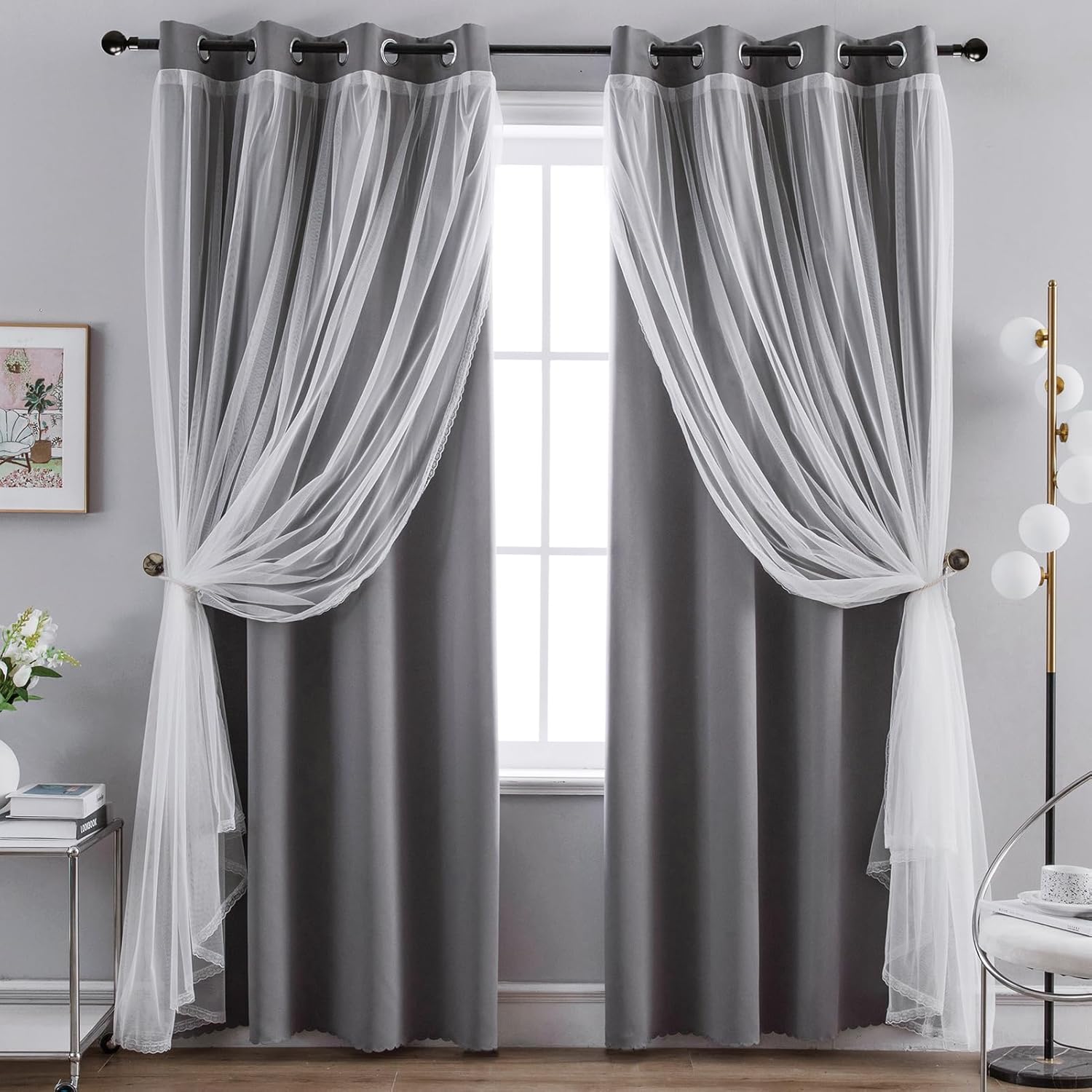 Anytime Home Blackout and Sheer Layered Curtain Panel Pair