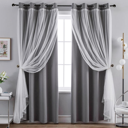 Anytime Home Blackout and Sheer Layered Curtain Panel Pair