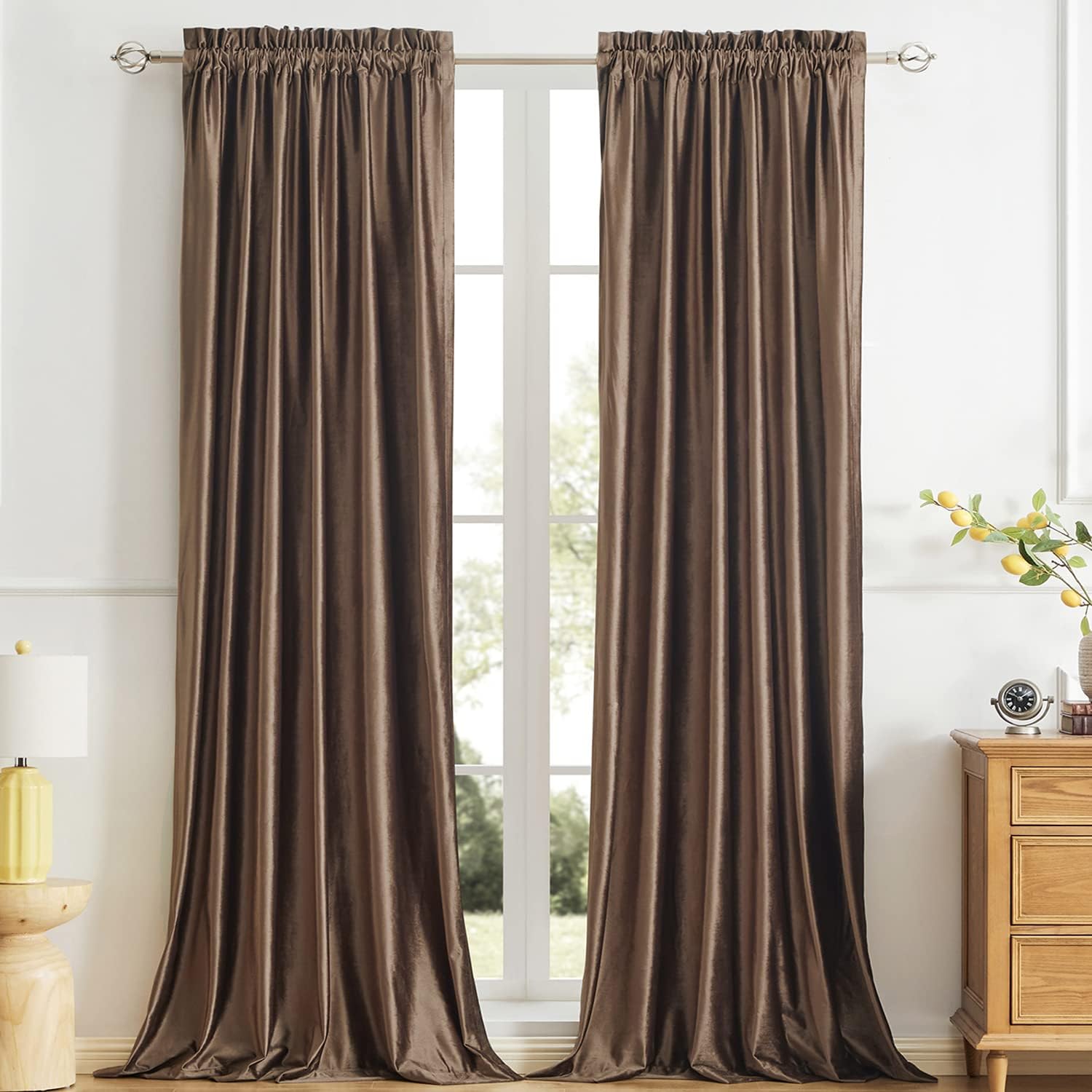 PRIMROSE Brown Velvet Room Darkening Curtains for Modern Homes