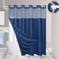 Navy Blue Tufted Chevron Shower Curtain Set - No Hook, Mesh Top
