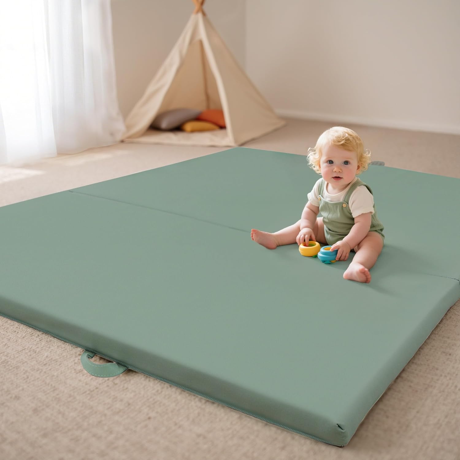 Foldable Baby Play Mat for Floor - Vegan Leather, 50in x 50in