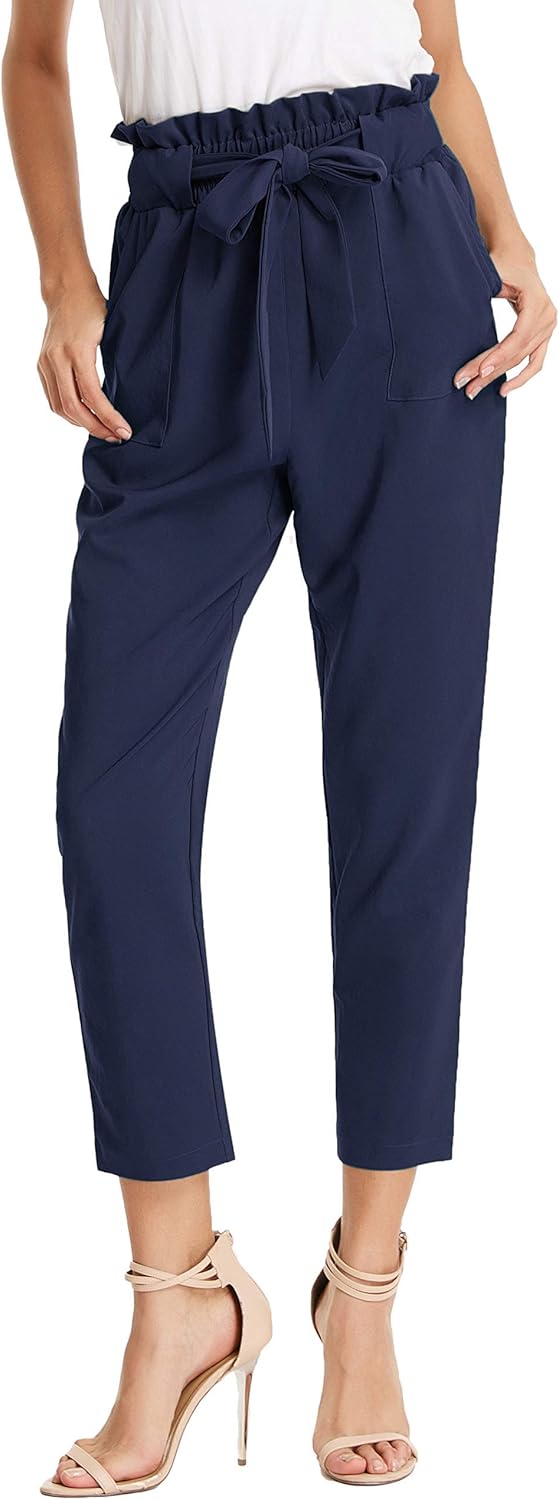 High Waisted Work Pants for Women - Cropped Paper Bag Style