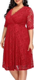 Women's Plus Size Lace Wrap Midi Dress - Wedding Guest Ready