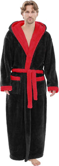 Mens Plush Robes Full Length Fleece Hooded Bathrobe - Warm, Floor