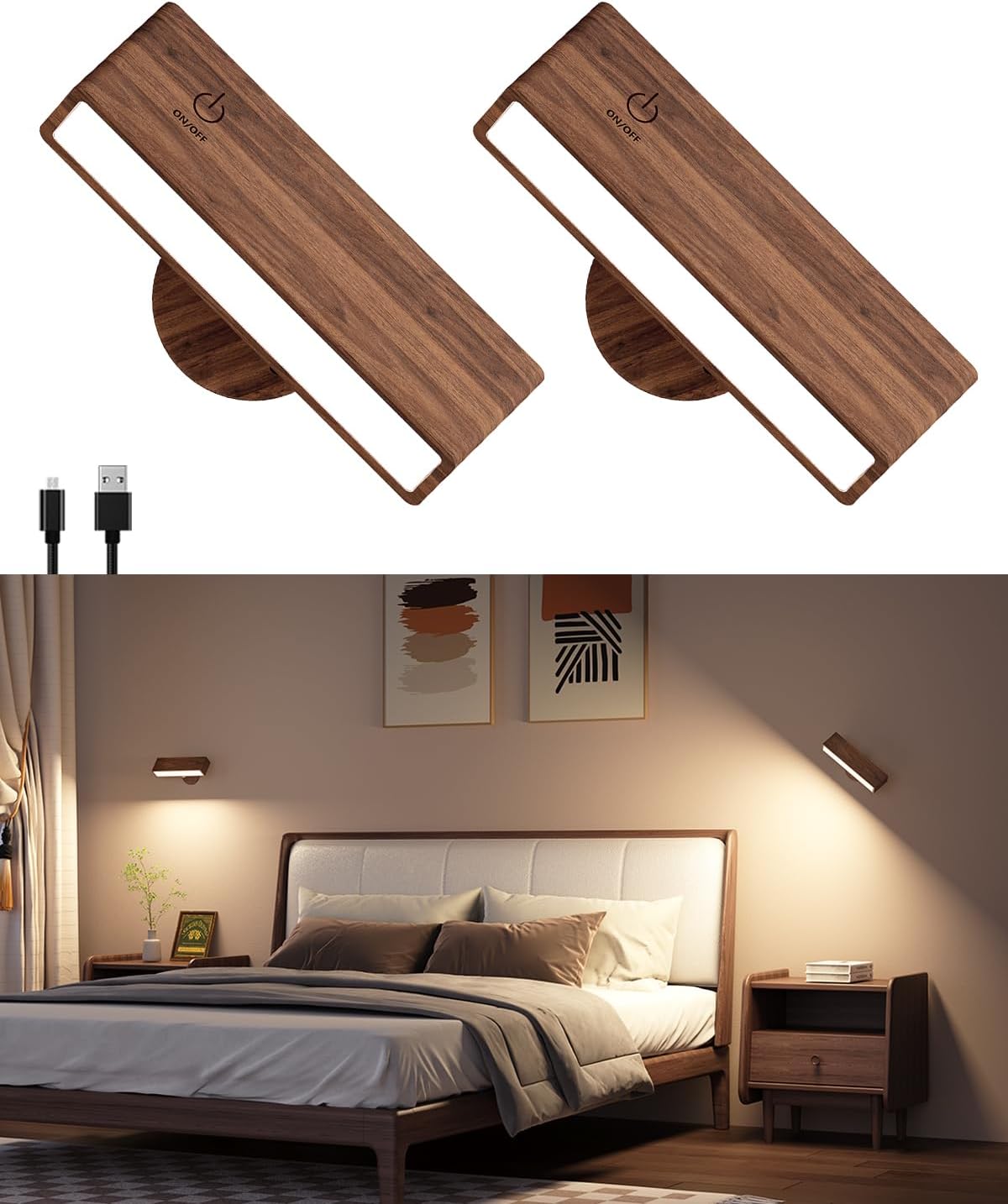 Battery Operated Wall Sconces Set of 2 for Bedroom Lighting