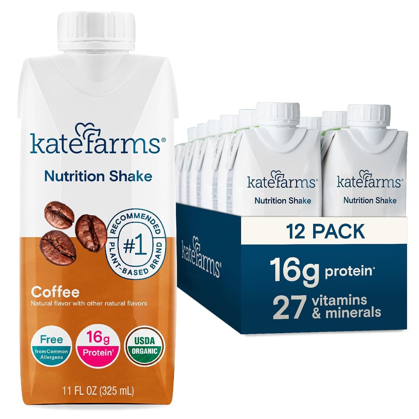 KATE FARMS Organic Nutrition Shake with 16g Protein and 27 Vitamins