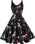 GOOBGS 1950s Retro Spaghetti Strap Cocktail Swing Dress (Style MX81)