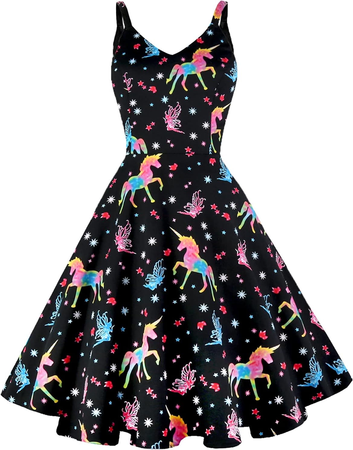 GOOBGS Women's 1950s Retro Vintage Spaghetti Strap Dress