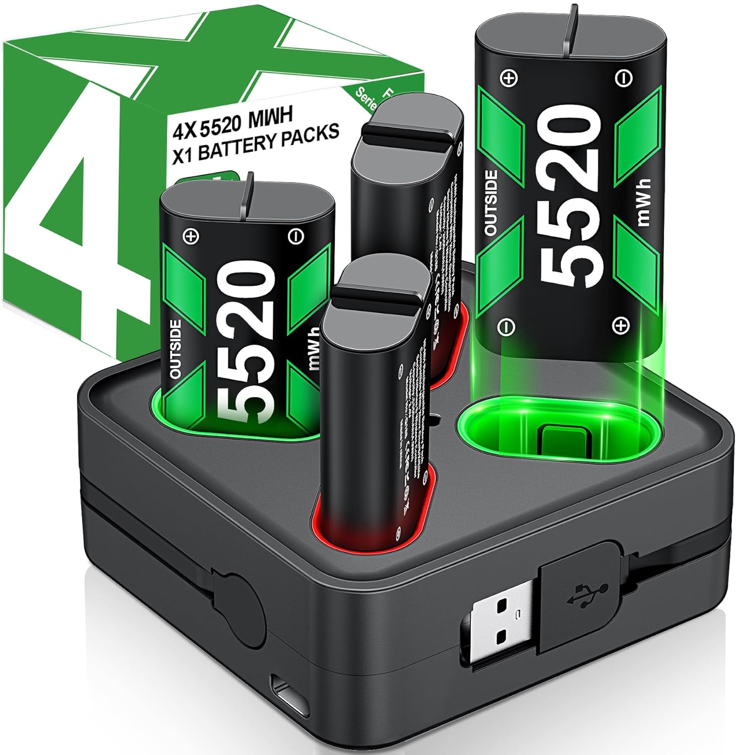 Charger for Rechargeable Xbox One Controller with 4 Batteries