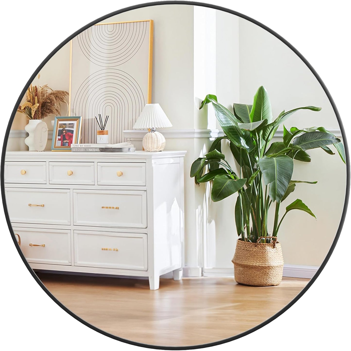 32 inch Round Mirror with Matte Black Metal Frame for Any Room