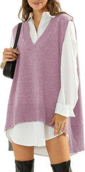 EXLURA Womens Oversized Sweater Vest V Neck Tunic - Casual Layering