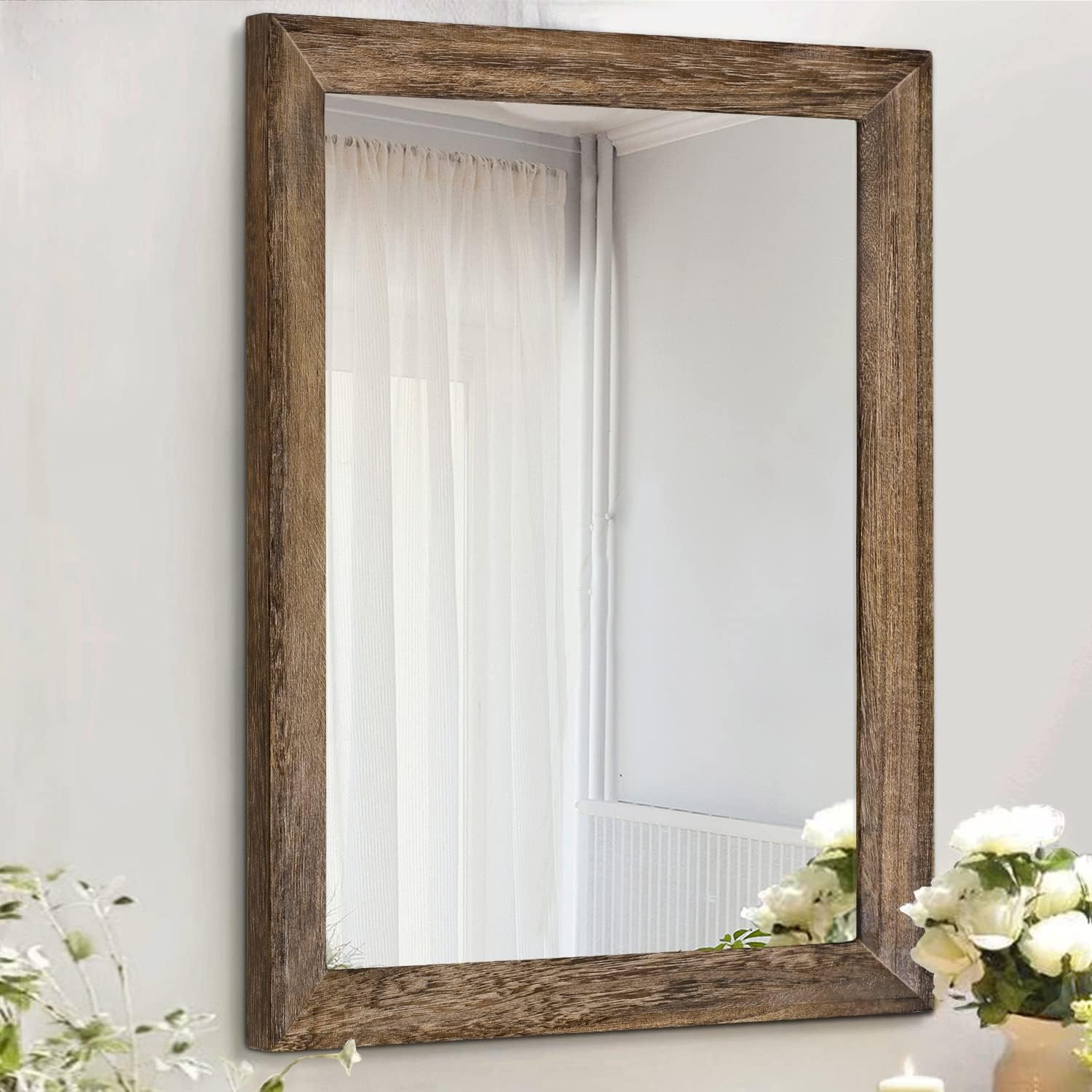 Rustic Wood Mirror Rectangle Decorative Wall Mirrors for Home
