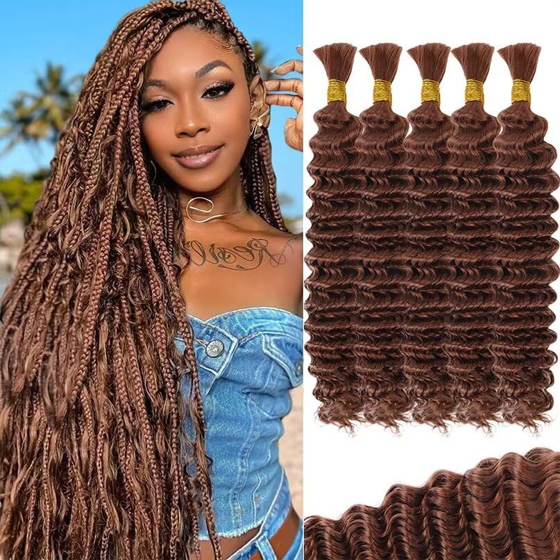 12A #30 Auburn Brown Human Braiding Hair for Boho Styles