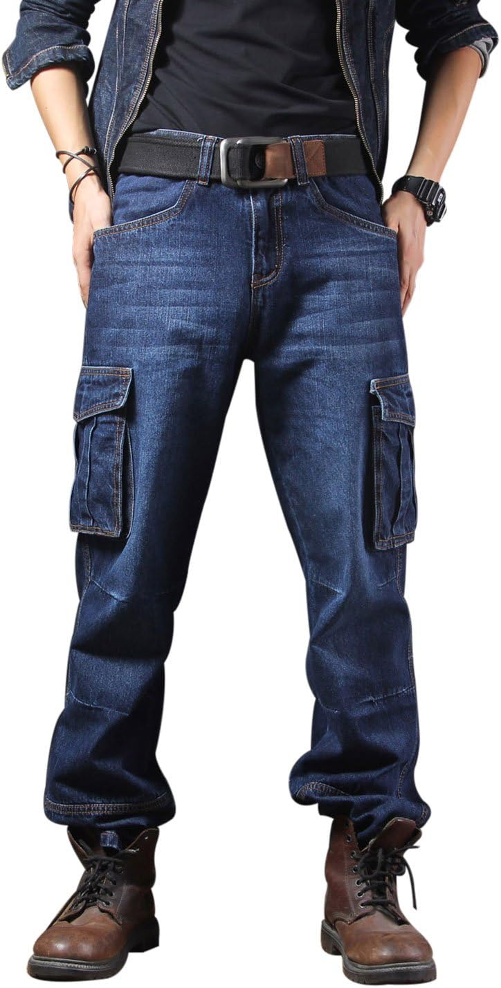 Yeokou Men's Casual Loose Hip Hop Denim Work Pants for Style