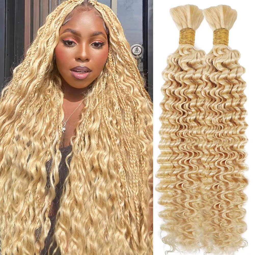 Human Braiding Hair for Boho Braids 18 Inch Curly 613 Blonde
