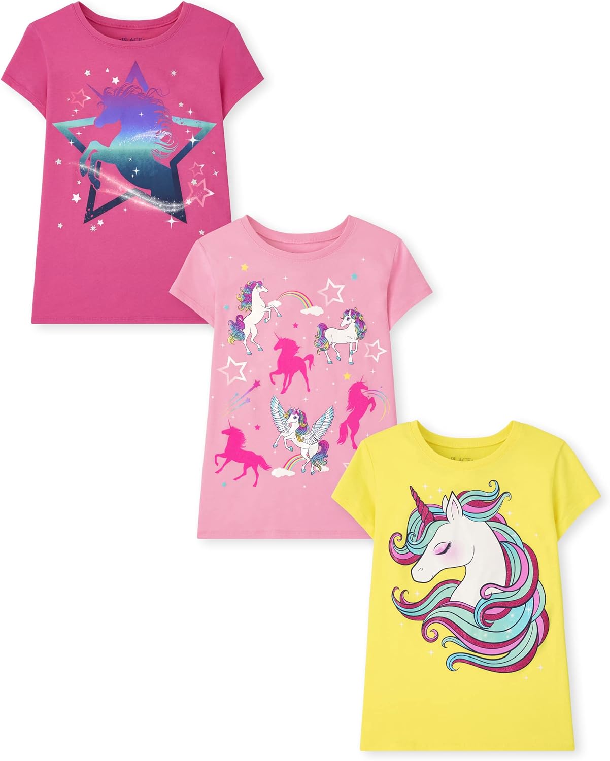 Unicorns and Butterflies Graphic T-Shirts for Girls, 3 Pack