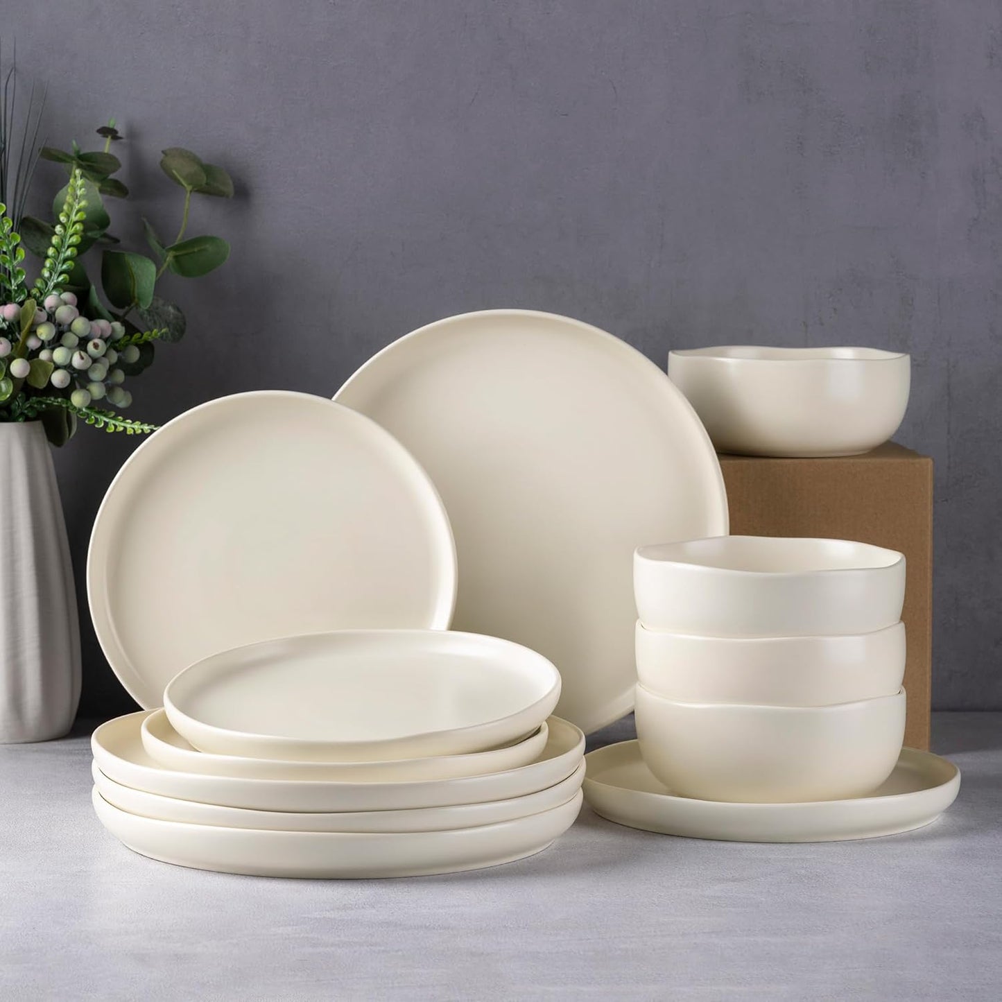 AmorArc Stoneware Dinnerware Sets with Wavy Rim Design