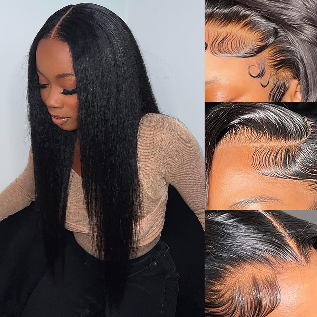 13x6 Lace Front Yaki Straight Wig for Women - 18Inch Style