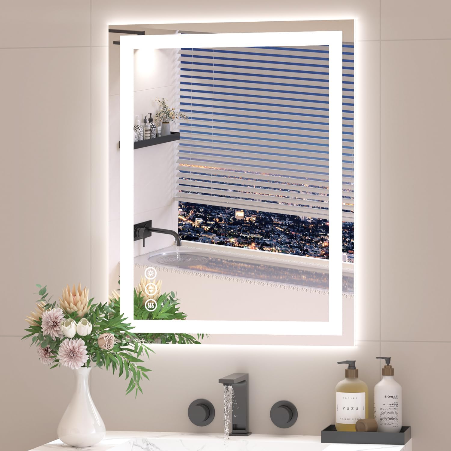 28X36 LED Bathroom Mirror with Lights, Anti-Fog, Dimmable