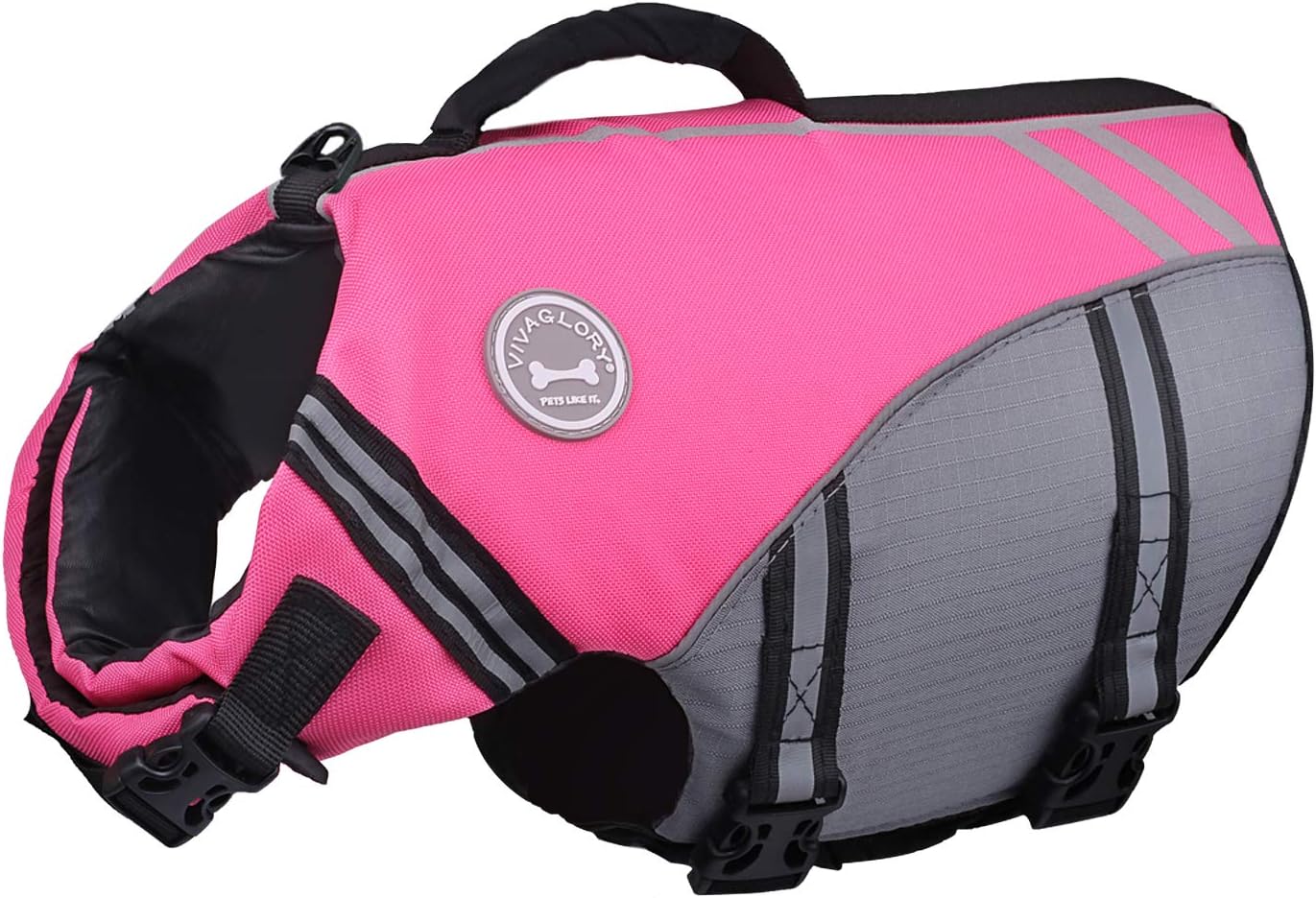 VIVAGLORY Sports Style Dog Life Jacket for Large Dogs, Pink