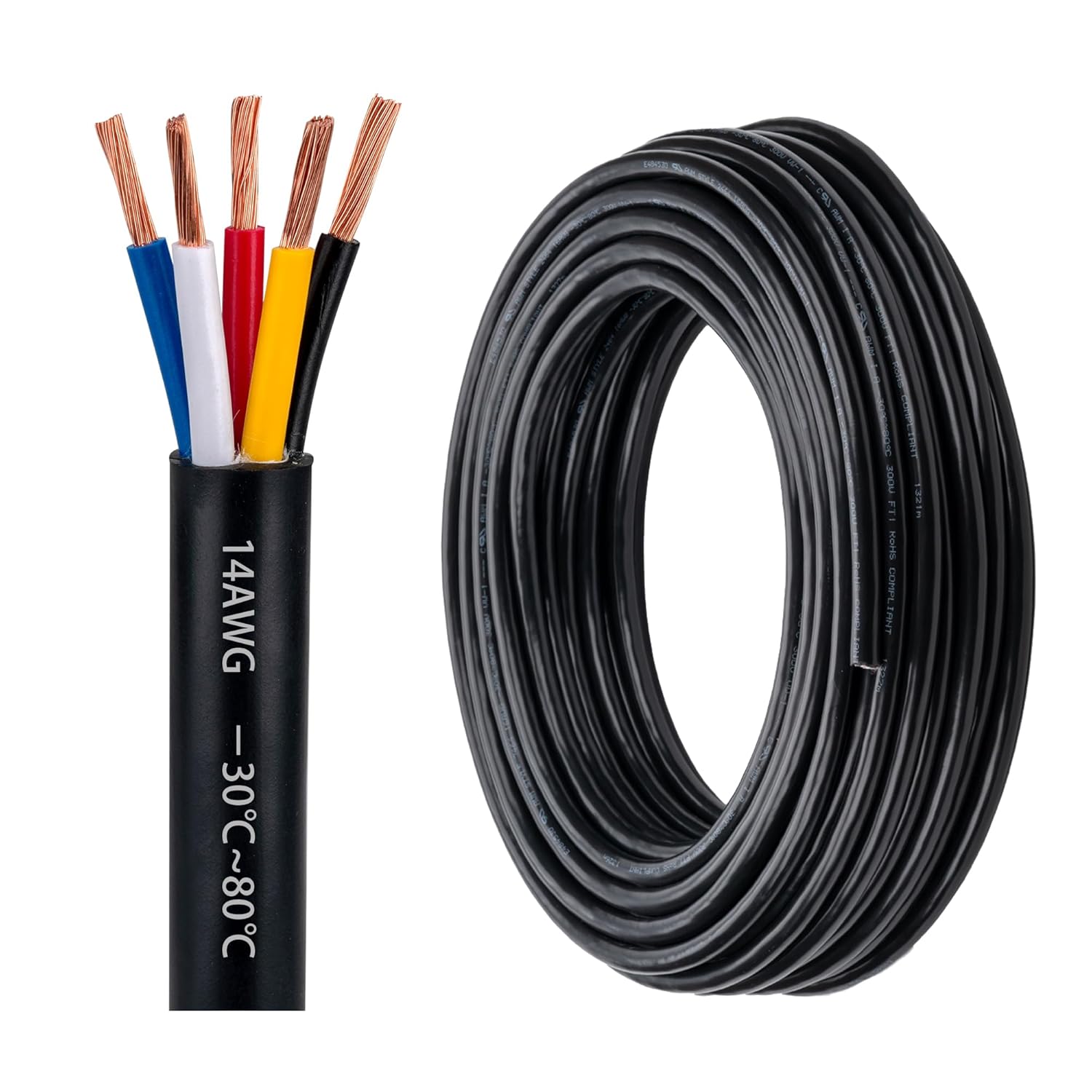 14 Gauge 5 Conductor Electrical Wire for Heavy Duty Use