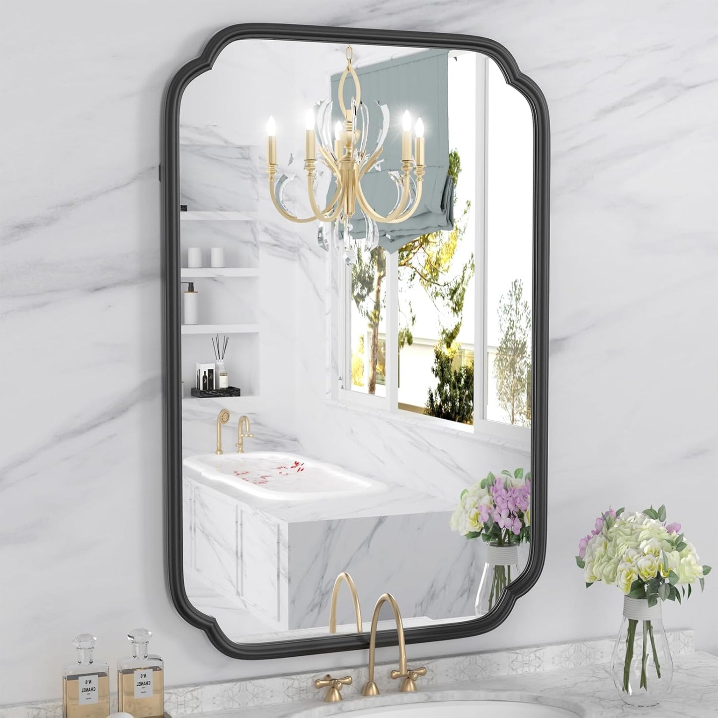 Modern Rounded Rectangle Black Bathroom Mirror 20x30 for Decor
