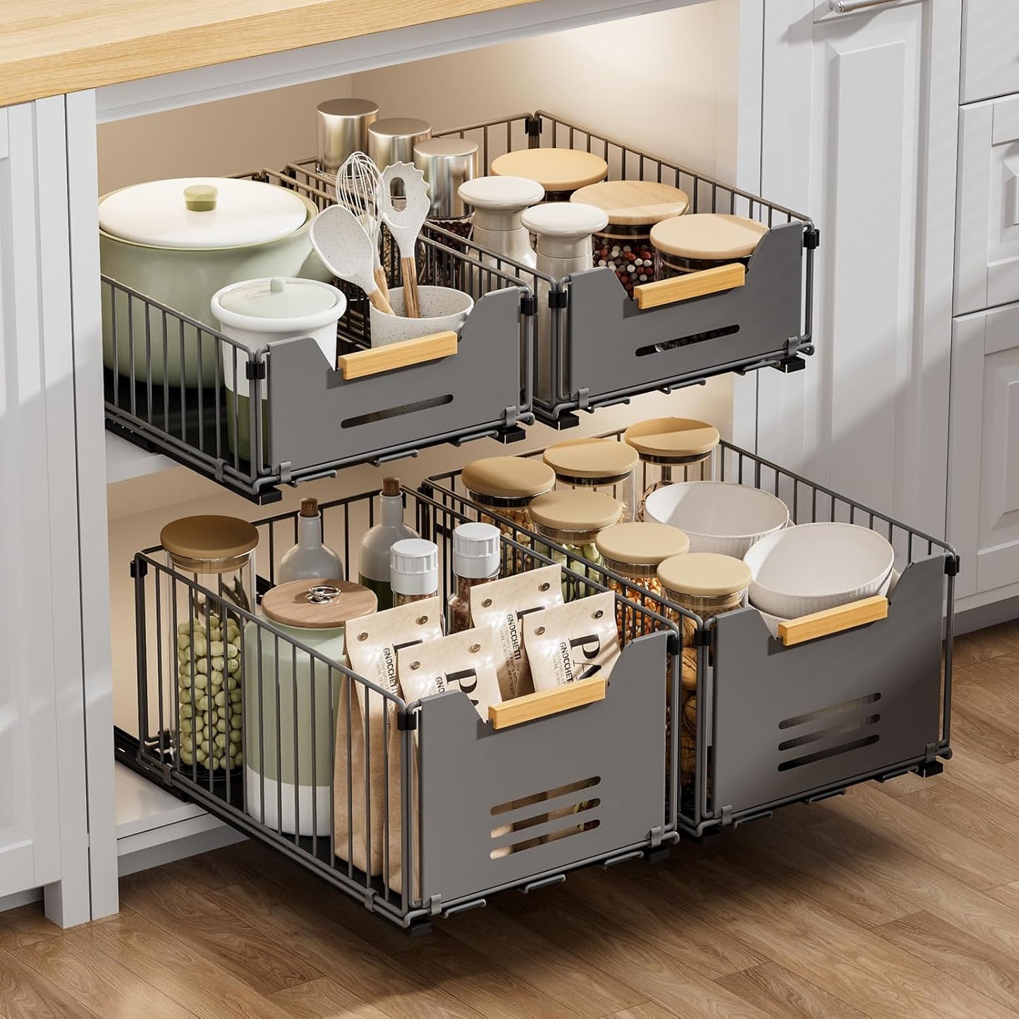 4-Pack Pull-Out Cabinet Organizers for Easy Kitchen Storage