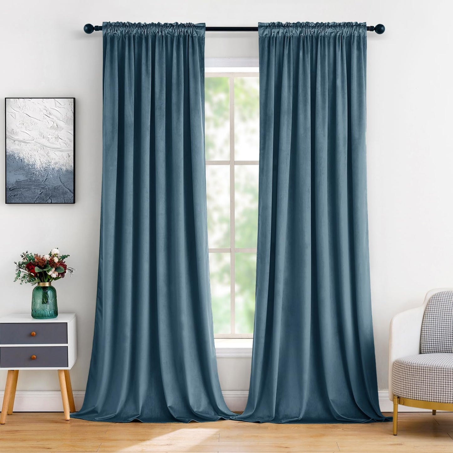MIULEE Dark Slate Velvet Curtains for Bedroom and Living Room