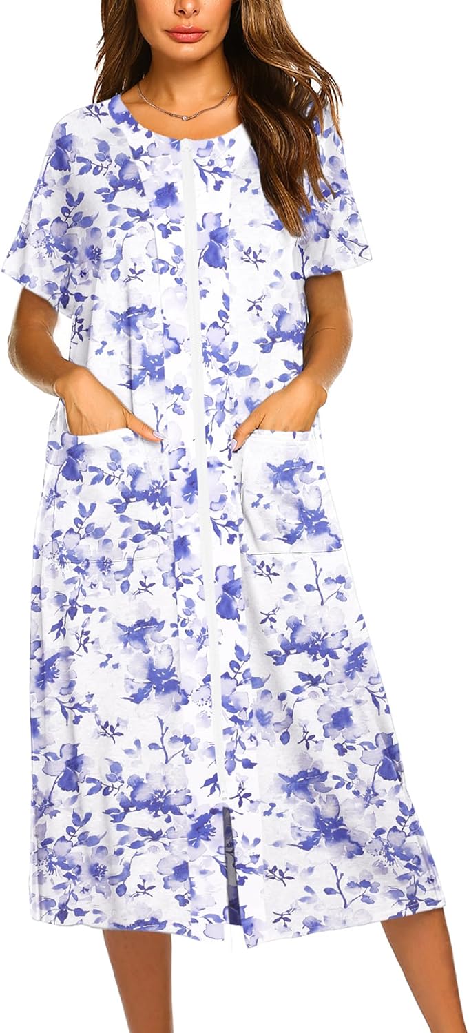 Ekouaer Zipper Front Bathrobe for Women - Soft Loungewear