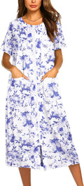 Ekouaer Zipper Front Bathrobe Short Sleeve Nightgown (Style 71TV)