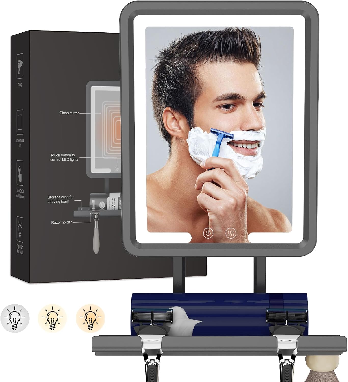 LED Fogless Shower Mirror for Shaving - Heated & Adjustable