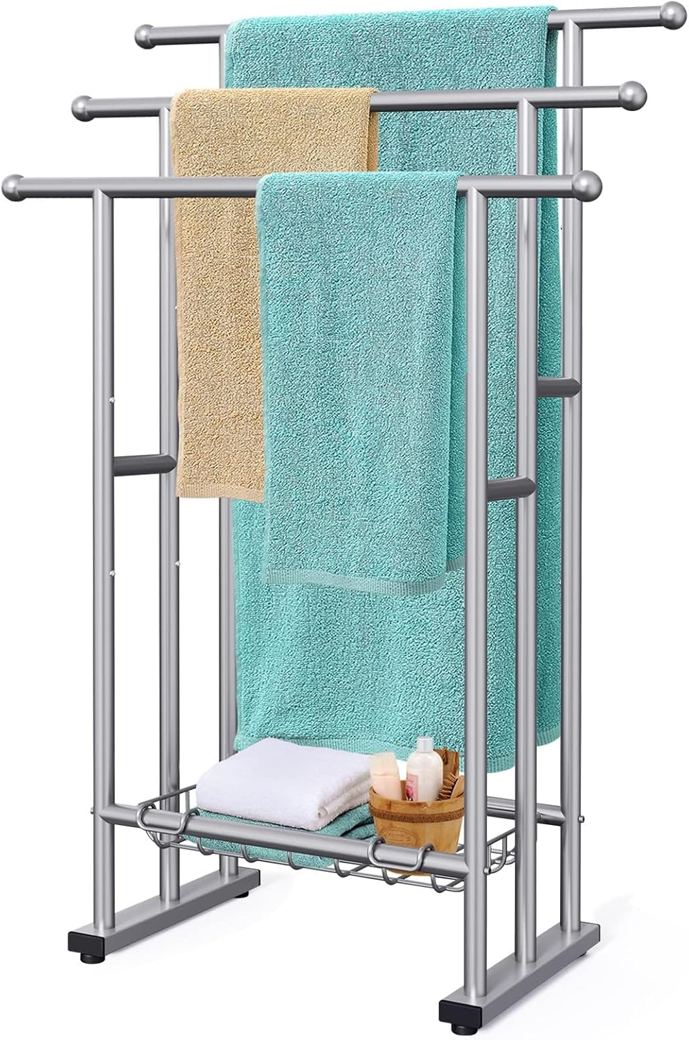 40 Tall Freestanding Towel Rack for Bathroom with Storage Basket