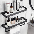 Bathroom Glass Shelf Wall Mounted 2 Tier Floating Shelf - Modern Black
