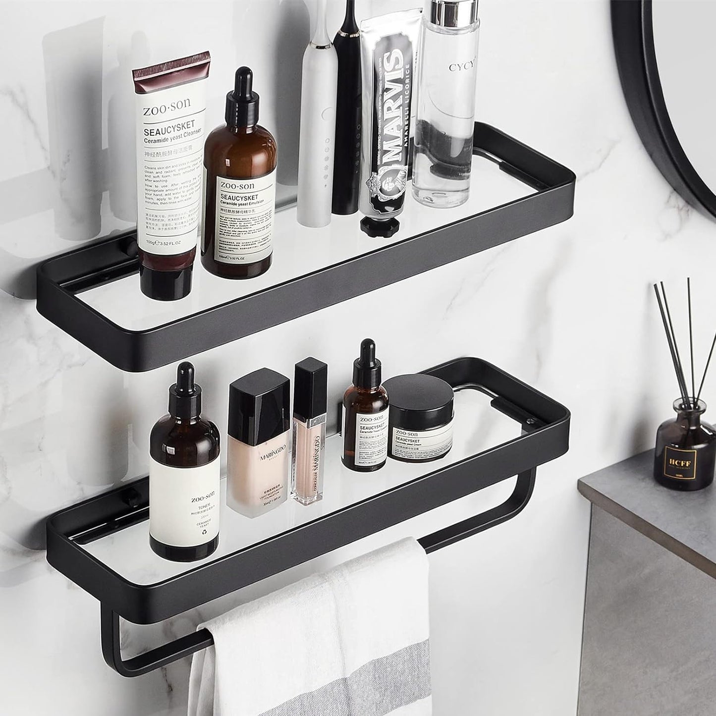 VOLPONE Bathroom Shelves Wall Mounted Glass Shelf for Stylish Storage