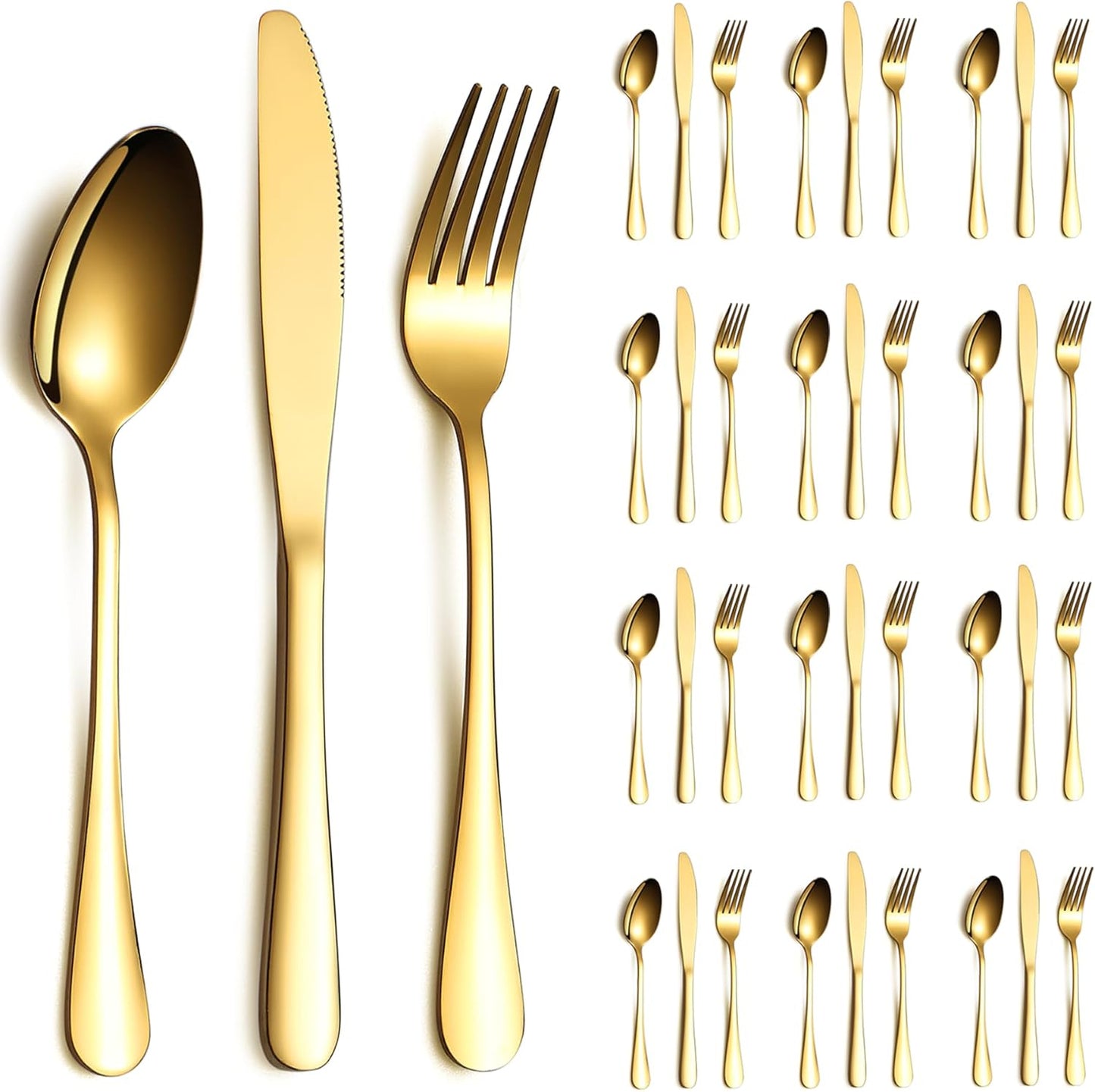 Gold Silverware Set 36 Pieces for 12, Durable Stainless Steel