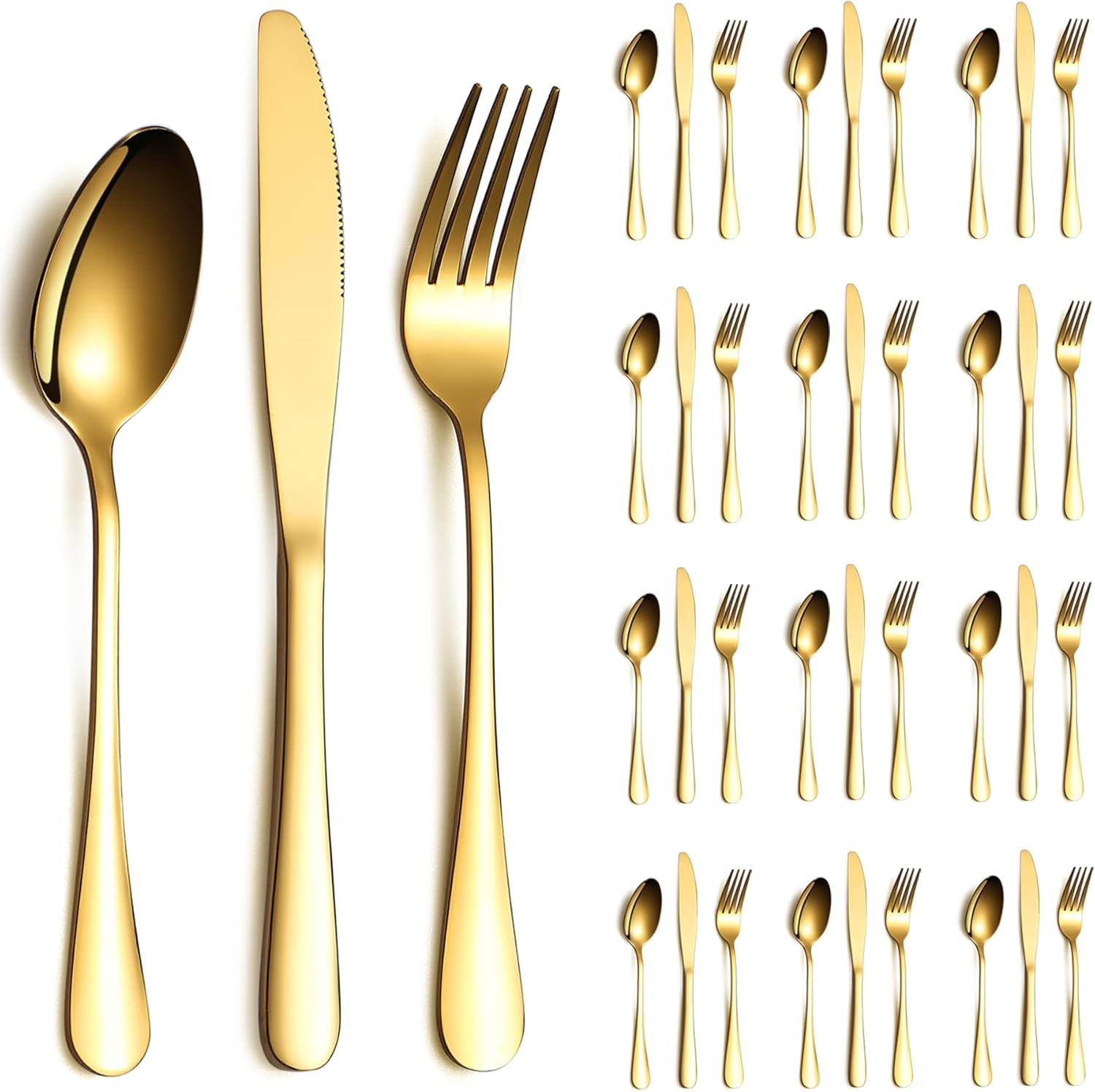 Gold Silverware Set 36 Pieces for 12, Durable Stainless Steel