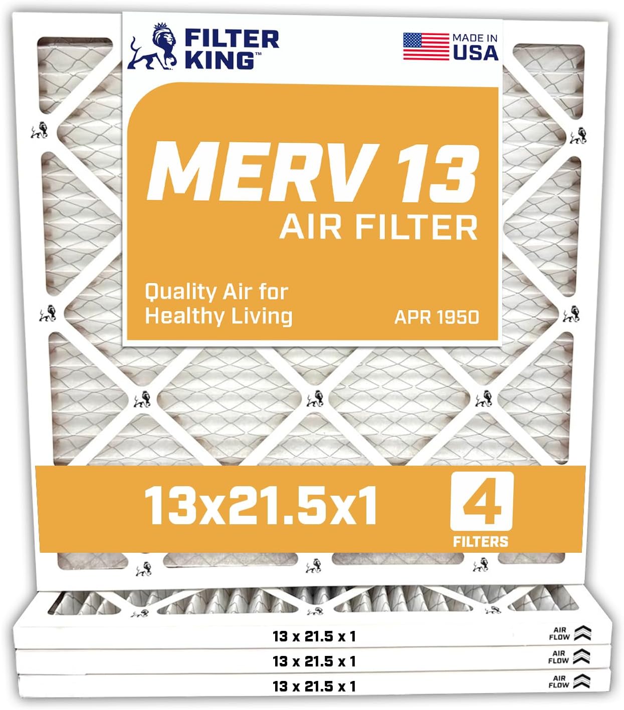MERV 13 Air Filters 13x21.5x1 - 4-Pack for HVAC Systems