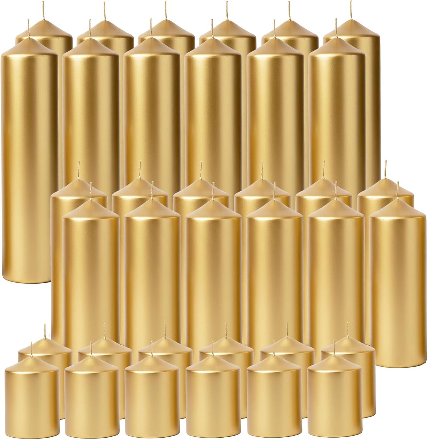 36 Pcs Gold Pillar Candles Bulk Set for Elegant Decor