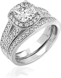 Sterling Silver Platinum Plated Cushion Halo Ring - Elegant Value